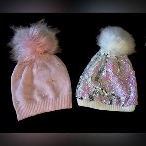 New Girls beanies with large fluffy Pom